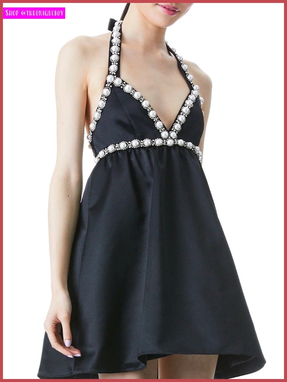 Alice + Olivia Laurena Pearl Embellished Empire Waist Mini Party Dress